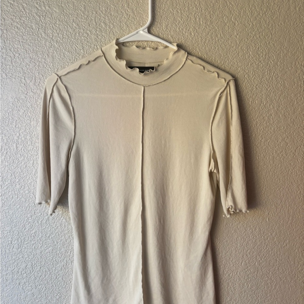 Vero Moda Cream Ribbed Knit Top